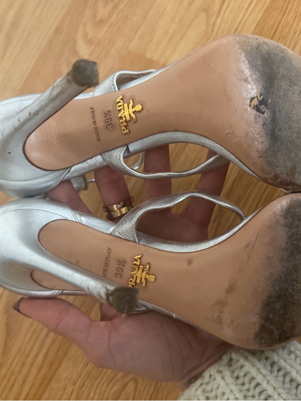 Prada Silver Wavy Strap High-Heel Sandals - Picture 5 of 5